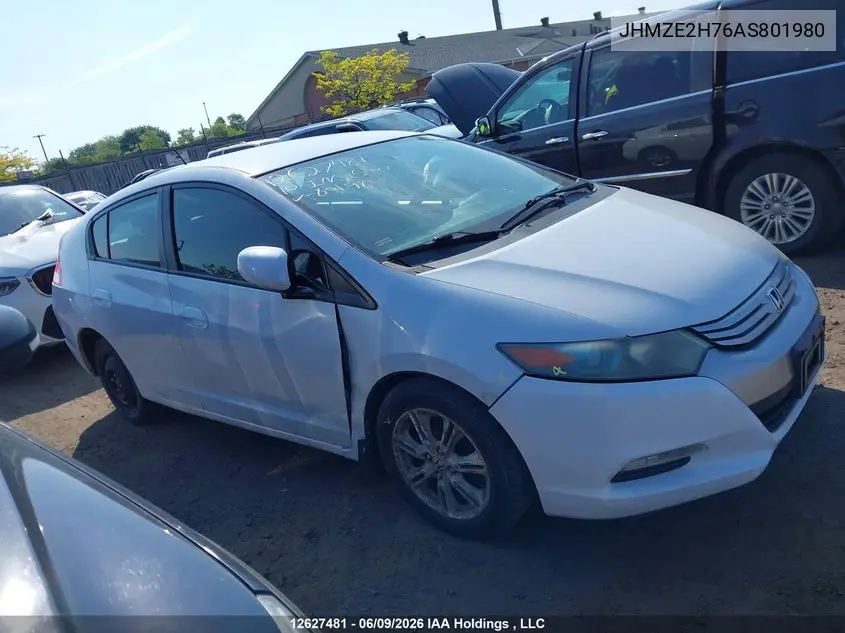 2010 Honda Insight Ex VIN: JHMZE2H76AS801980 Lot: 12627481
