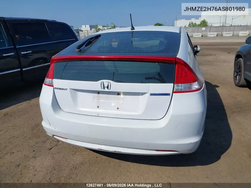 2010 Honda Insight Ex VIN: JHMZE2H76AS801980 Lot: 12627481