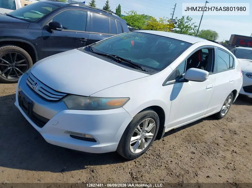 2010 Honda Insight Ex VIN: JHMZE2H76AS801980 Lot: 12627481