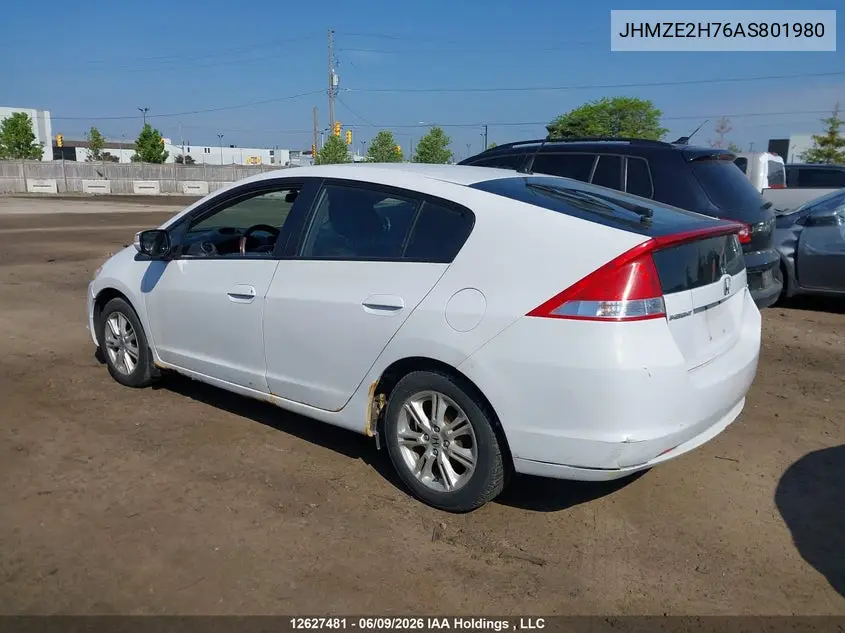2010 Honda Insight Ex VIN: JHMZE2H76AS801980 Lot: 12627481