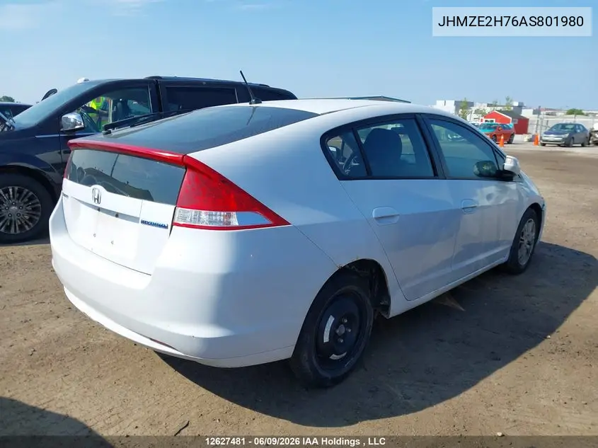 2010 Honda Insight Ex VIN: JHMZE2H76AS801980 Lot: 12627481
