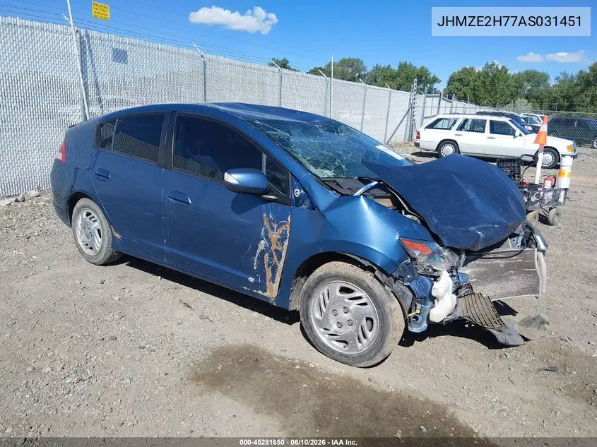 2010 Honda Insight Ex VIN: JHMZE2H77AS031451 Lot: 45281650
