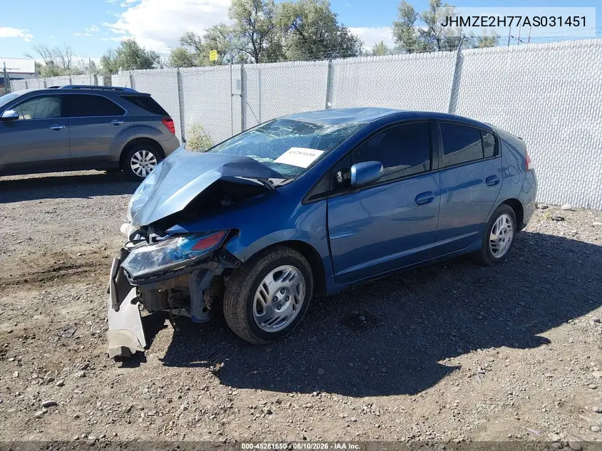 2010 Honda Insight Ex VIN: JHMZE2H77AS031451 Lot: 45281650