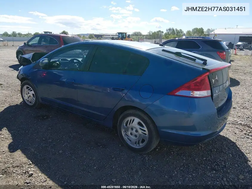 2010 Honda Insight Ex VIN: JHMZE2H77AS031451 Lot: 45281650