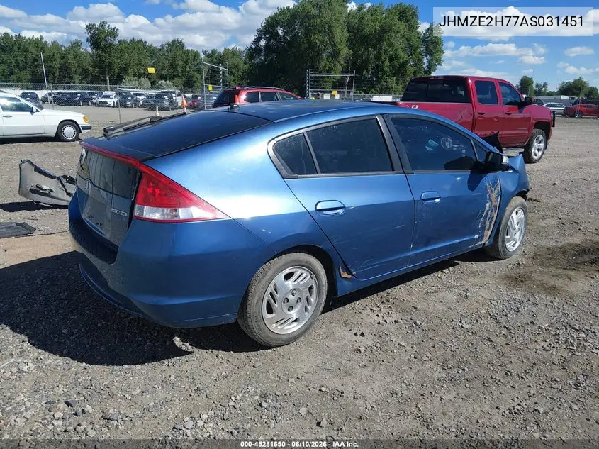 2010 Honda Insight Ex VIN: JHMZE2H77AS031451 Lot: 45281650