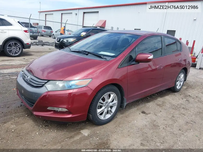 2010 Honda Insight Ex VIN: JHMZE2H76AS012986 Lot: 45542159