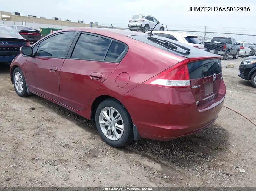 2010 Honda Insight Ex VIN: JHMZE2H76AS012986 Lot: 45542159