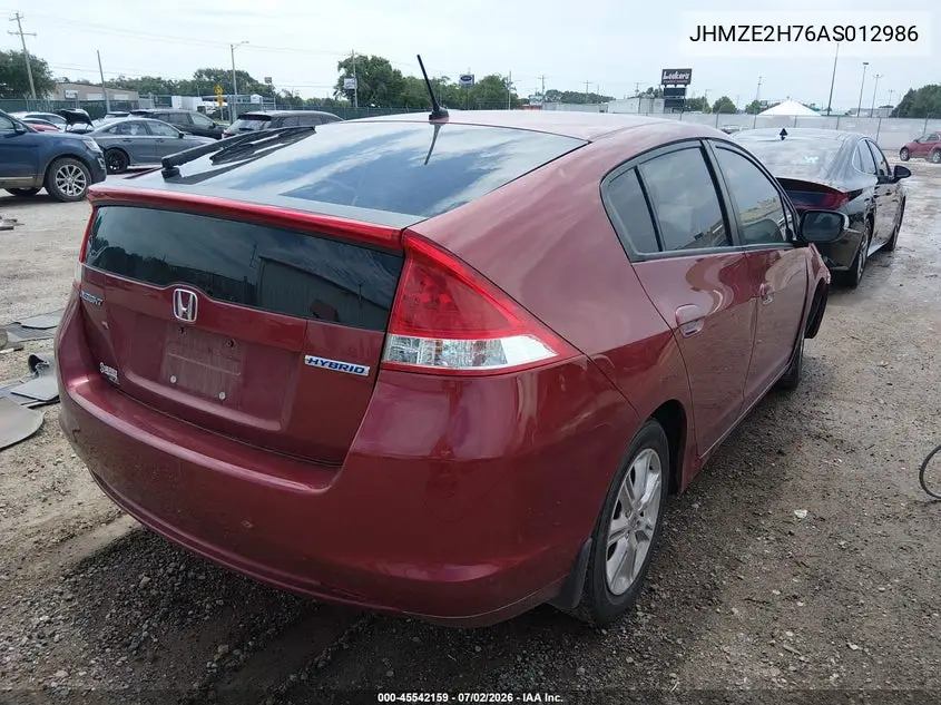 2010 Honda Insight Ex VIN: JHMZE2H76AS012986 Lot: 45542159