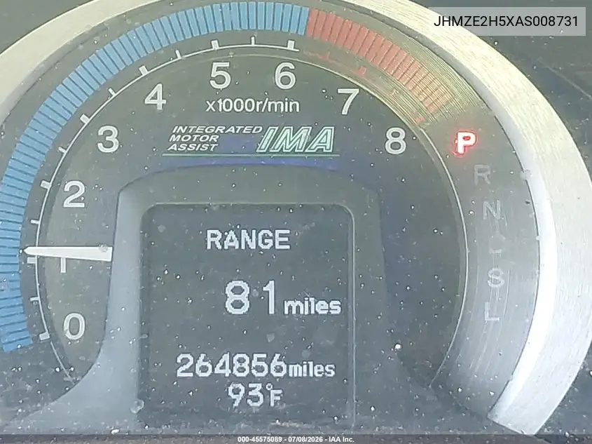 2010 Honda Insight Lx VIN: JHMZE2H5XAS008731 Lot: 45575089