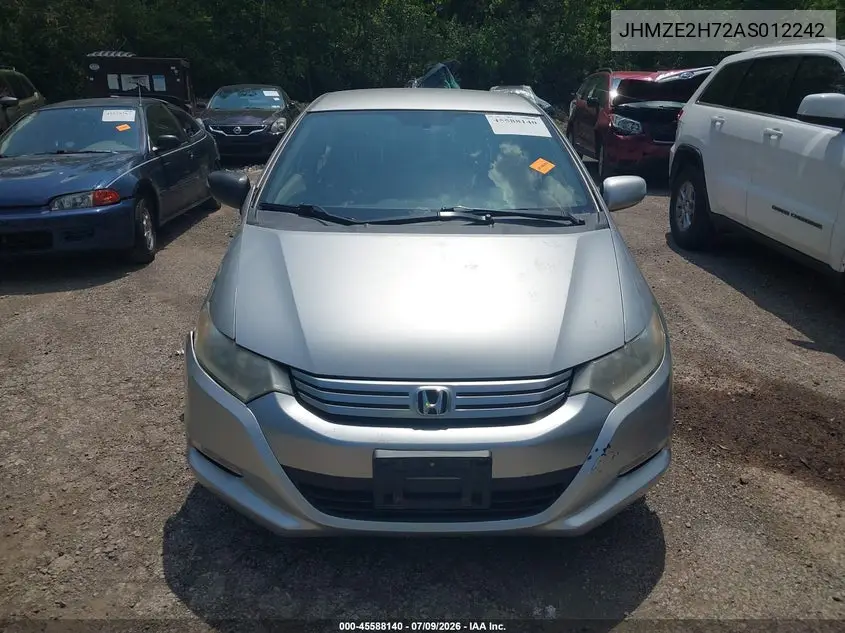 2010 Honda Insight Ex VIN: JHMZE2H72AS012242 Lot: 45588140