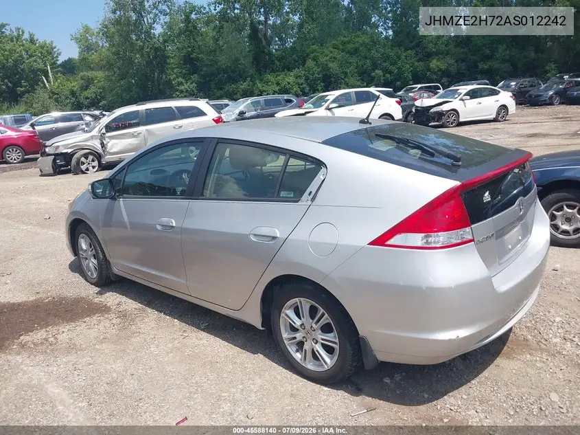 2010 Honda Insight Ex VIN: JHMZE2H72AS012242 Lot: 45588140
