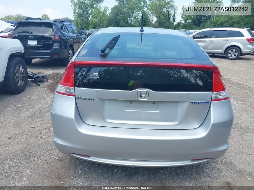 2010 Honda Insight Ex VIN: JHMZE2H72AS012242 Lot: 45588140
