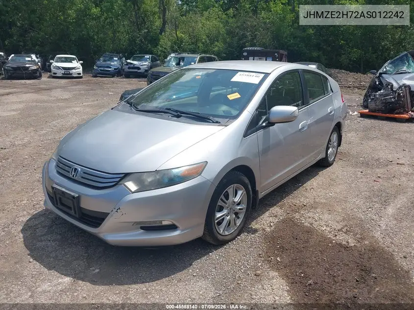 2010 Honda Insight Ex VIN: JHMZE2H72AS012242 Lot: 45588140