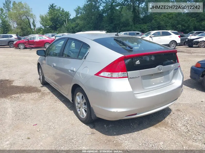 2010 Honda Insight Ex VIN: JHMZE2H72AS012242 Lot: 45588140