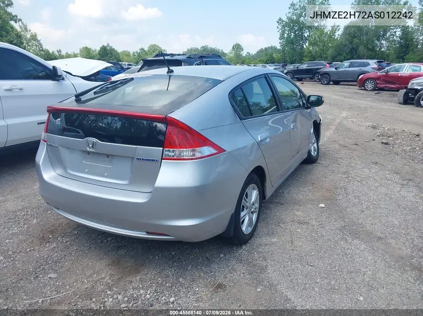 2010 Honda Insight Ex VIN: JHMZE2H72AS012242 Lot: 45588140