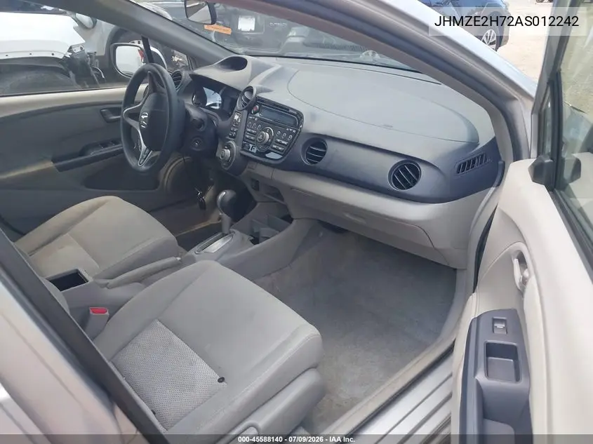 2010 Honda Insight Ex VIN: JHMZE2H72AS012242 Lot: 45588140