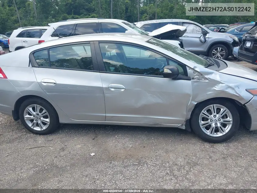 2010 Honda Insight Ex VIN: JHMZE2H72AS012242 Lot: 45588140