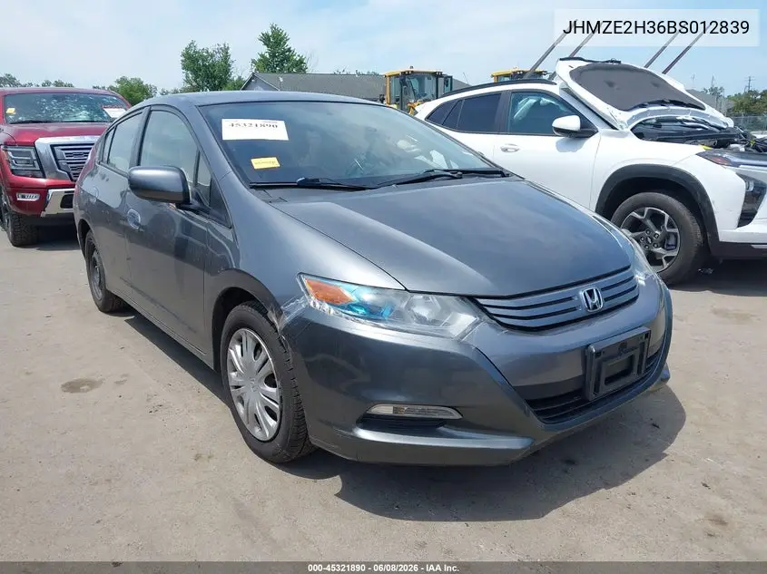 2011 Honda Insight VIN: JHMZE2H36BS012839 Lot: 45321890