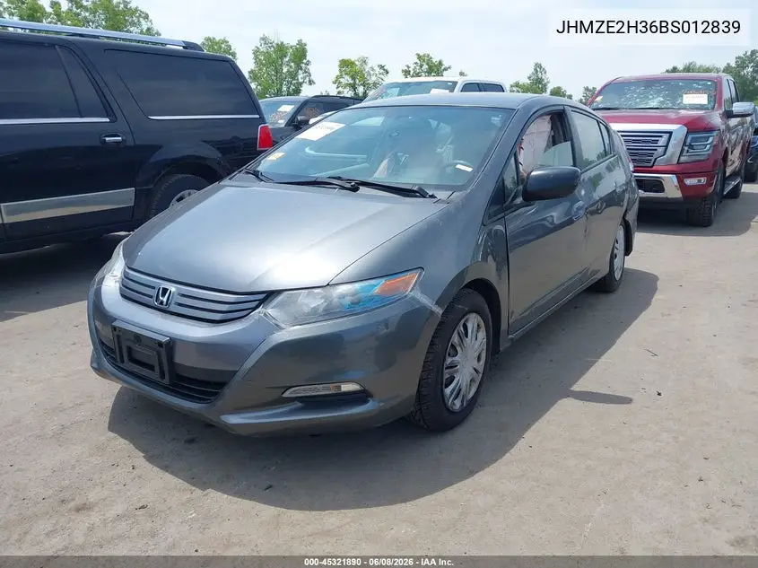 2011 Honda Insight VIN: JHMZE2H36BS012839 Lot: 45321890