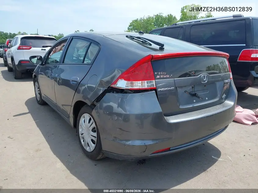 2011 Honda Insight VIN: JHMZE2H36BS012839 Lot: 45321890
