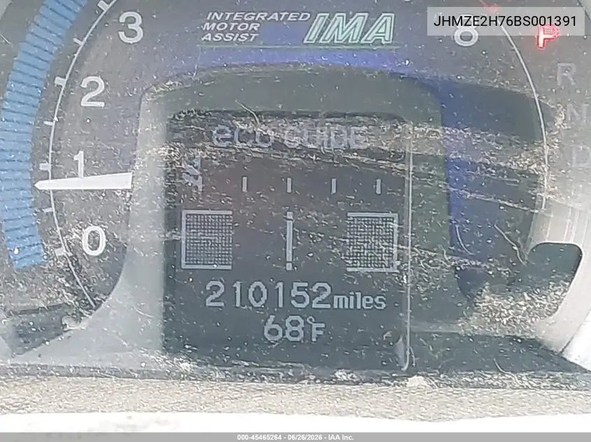 2011 Honda Insight Ex VIN: JHMZE2H76BS001391 Lot: 45465264