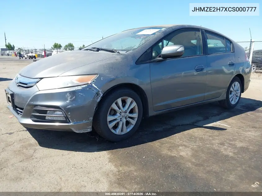 2012 Honda Insight Ex VIN: JHMZE2H7XCS000777 Lot: 45638391