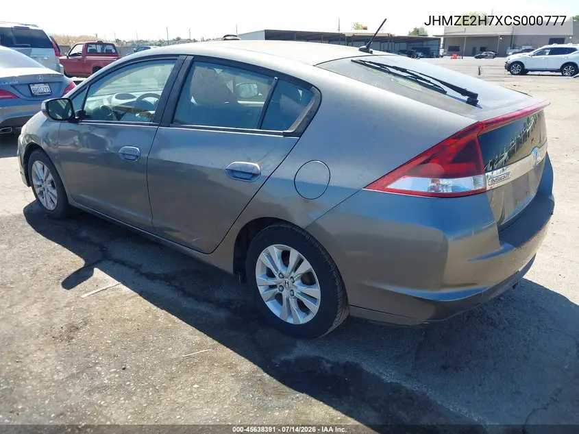 2012 Honda Insight Ex VIN: JHMZE2H7XCS000777 Lot: 45638391