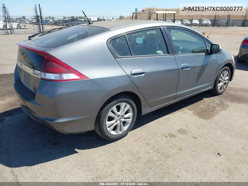 2012 Honda Insight Ex VIN: JHMZE2H7XCS000777 Lot: 45638391