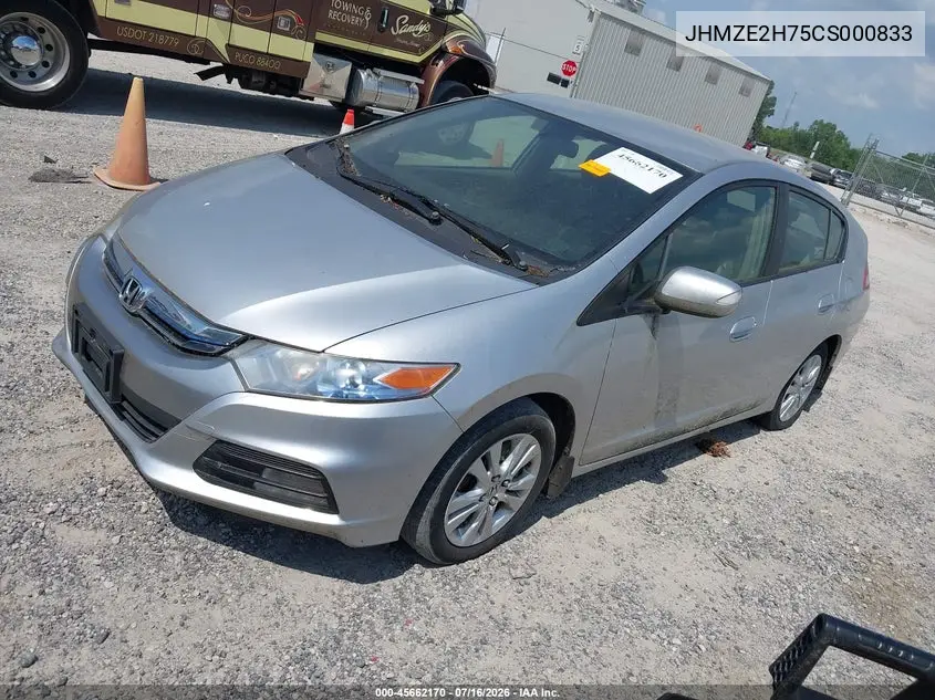 2012 Honda Insight Ex VIN: JHMZE2H75CS000833 Lot: 45662170