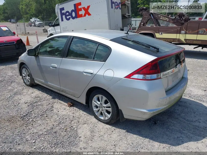 2012 Honda Insight Ex VIN: JHMZE2H75CS000833 Lot: 45662170