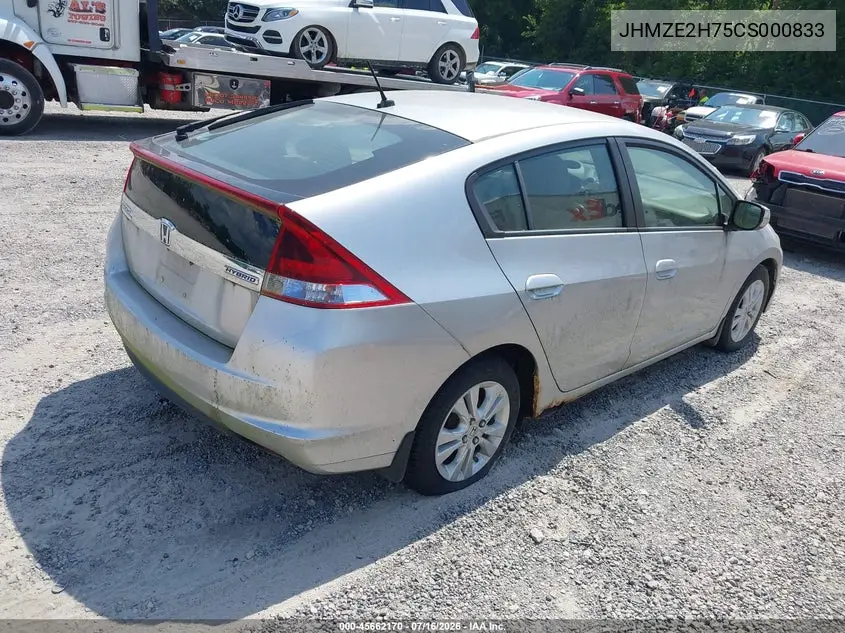 2012 Honda Insight Ex VIN: JHMZE2H75CS000833 Lot: 45662170