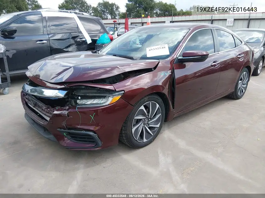 2019 Honda Insight Touring VIN: 19XZE4F92KE016443 Lot: 45332548