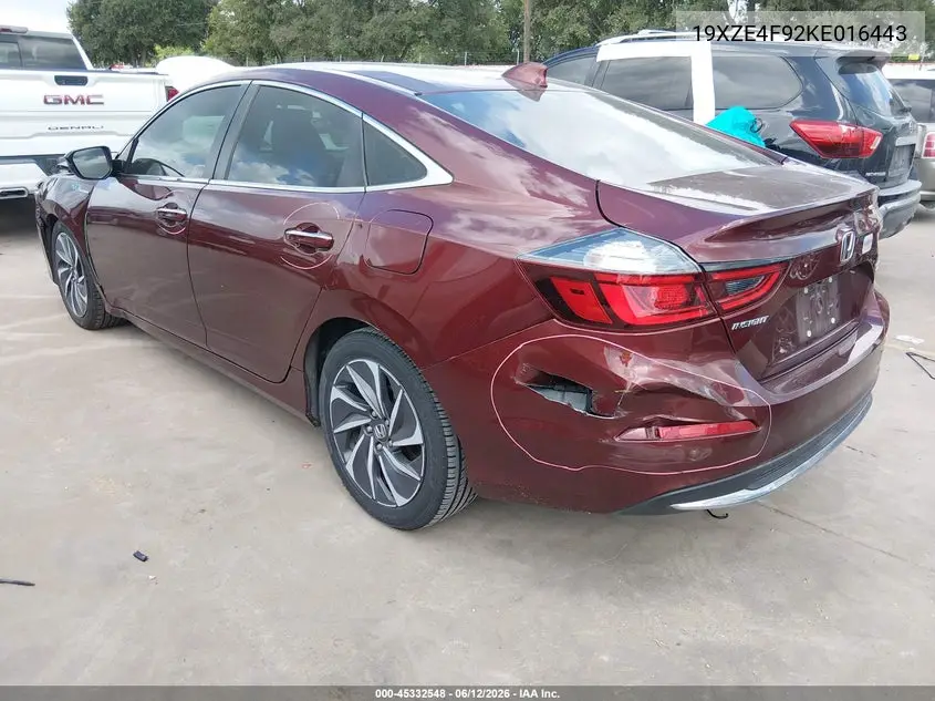 2019 Honda Insight Touring VIN: 19XZE4F92KE016443 Lot: 45332548