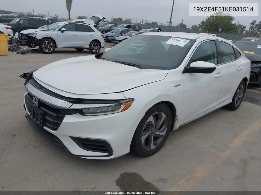 2019 Honda Insight Ex VIN: 19XZE4F51KE031514 Lot: 45480809