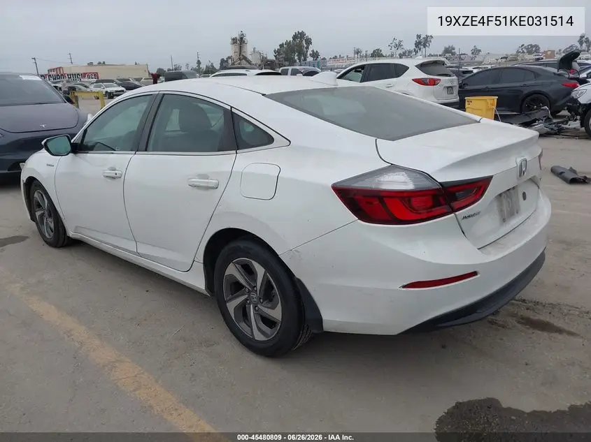 2019 Honda Insight Ex VIN: 19XZE4F51KE031514 Lot: 45480809
