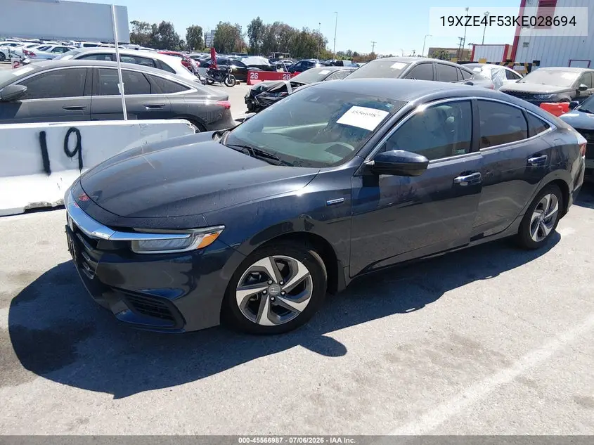 2019 Honda Insight Ex VIN: 19XZE4F53KE028694 Lot: 45566987