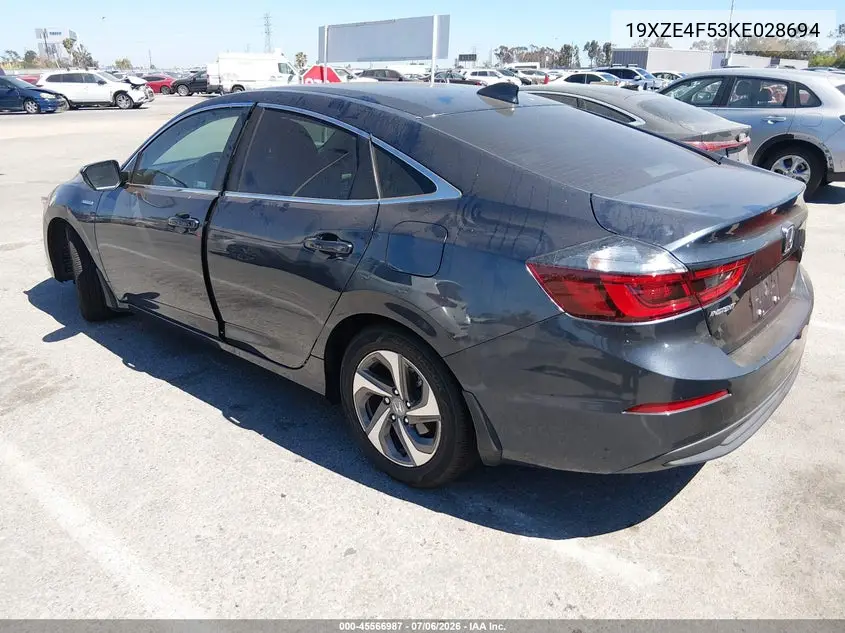 2019 Honda Insight Ex VIN: 19XZE4F53KE028694 Lot: 45566987
