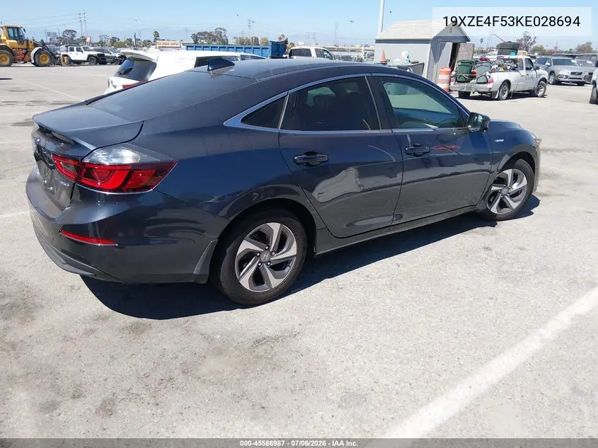 2019 Honda Insight Ex VIN: 19XZE4F53KE028694 Lot: 45566987