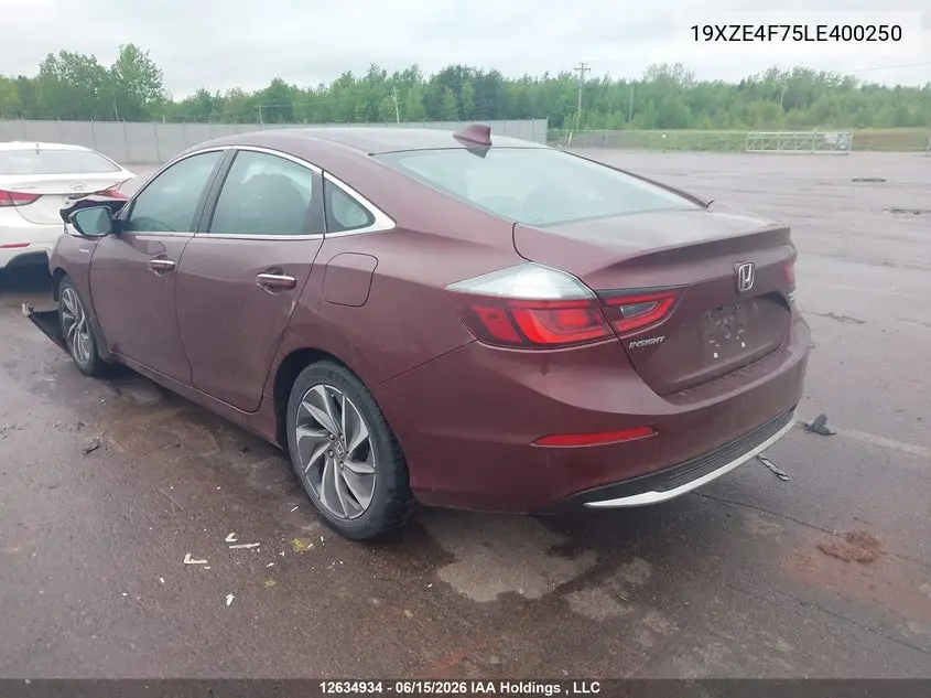 2020 Honda Insight Touring VIN: 19XZE4F75LE400250 Lot: 12634934