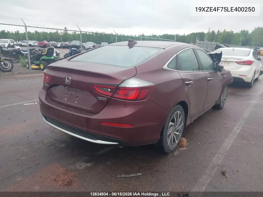 2020 Honda Insight Touring VIN: 19XZE4F75LE400250 Lot: 12634934