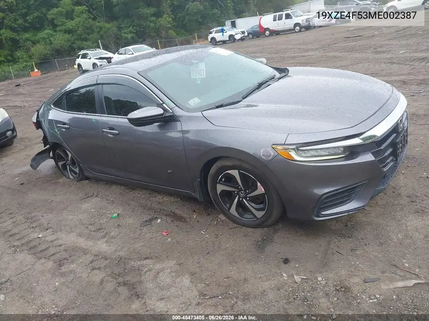 2021 Honda Insight Ex VIN: 19XZE4F53ME002387 Lot: 45473405