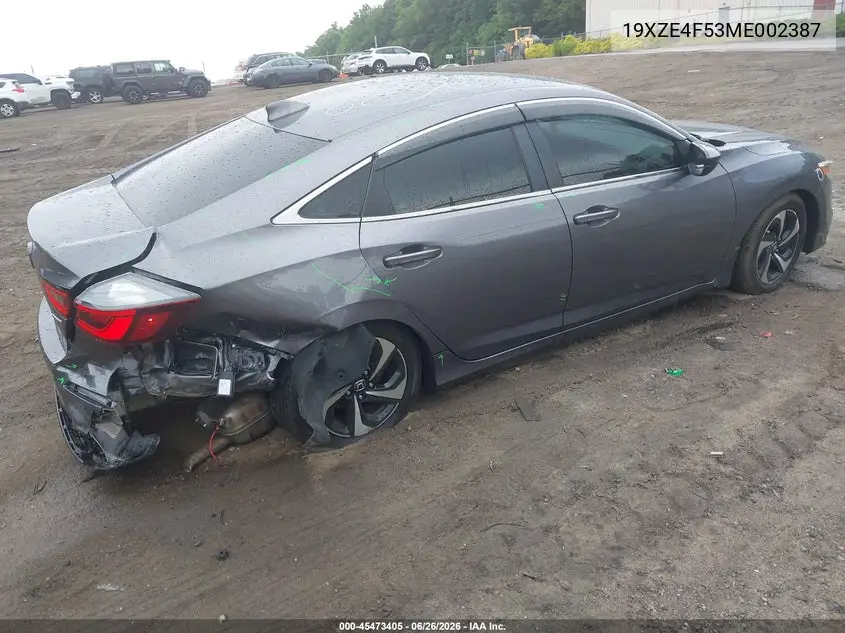 2021 Honda Insight Ex VIN: 19XZE4F53ME002387 Lot: 45473405