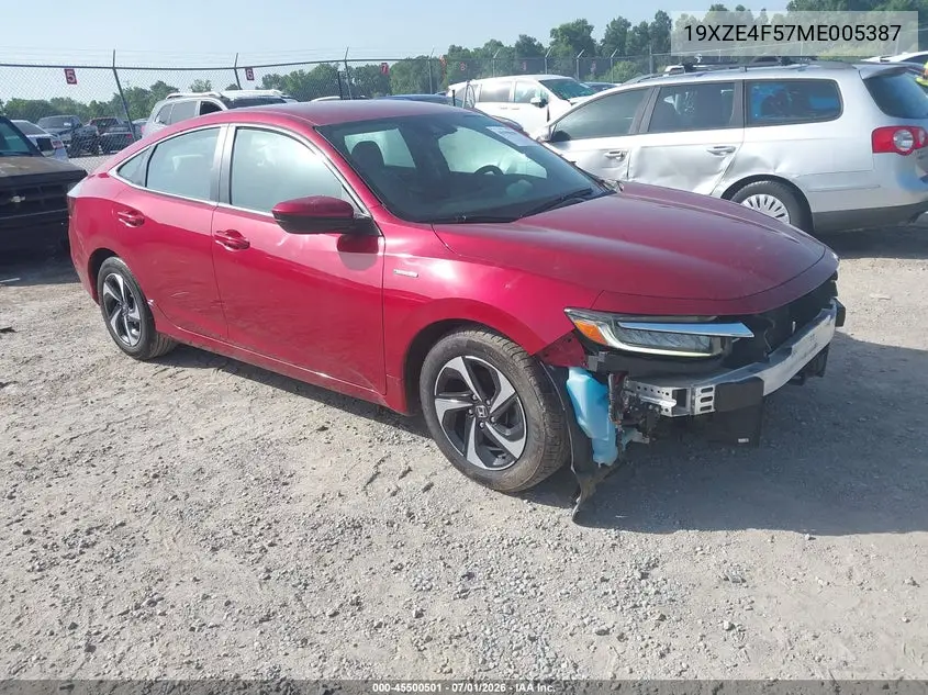 2021 Honda Insight Ex VIN: 19XZE4F57ME005387 Lot: 45500501