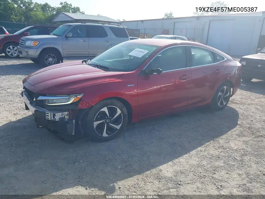 2021 Honda Insight Ex VIN: 19XZE4F57ME005387 Lot: 45500501