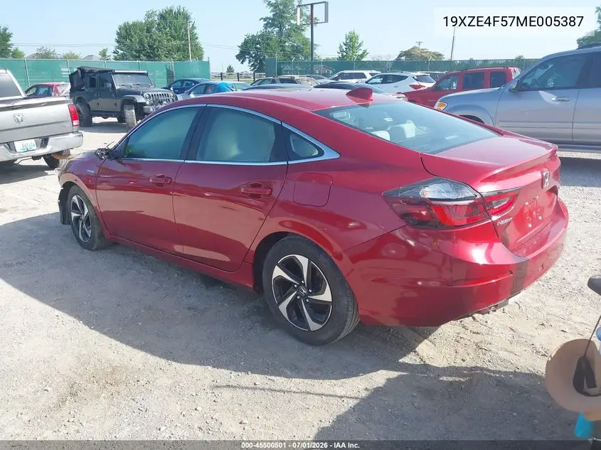 2021 Honda Insight Ex VIN: 19XZE4F57ME005387 Lot: 45500501