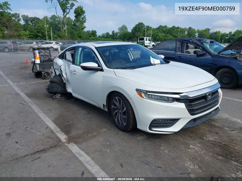 2021 Honda Insight Touring VIN: 19XZE4F90ME000759 Lot: 45502497