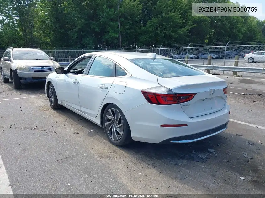 2021 Honda Insight Touring VIN: 19XZE4F90ME000759 Lot: 45502497