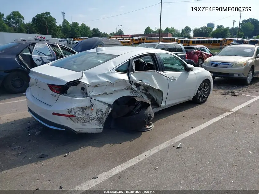 2021 Honda Insight Touring VIN: 19XZE4F90ME000759 Lot: 45502497