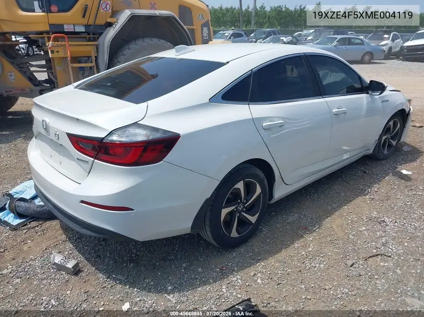 2021 Honda Insight Ex VIN: 19XZE4F5XME004119 Lot: 45668945