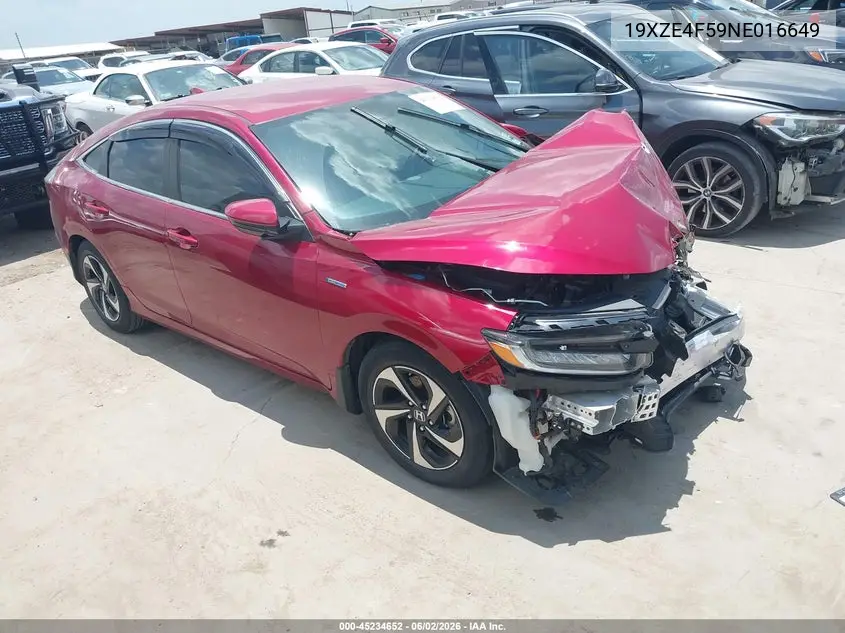 2022 Honda Insight Ex VIN: 19XZE4F59NE016649 Lot: 45234652